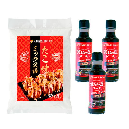 【送料無料】焼きたて屋 すごソース3本&焼きたて屋たこ焼ミックス粉1袋